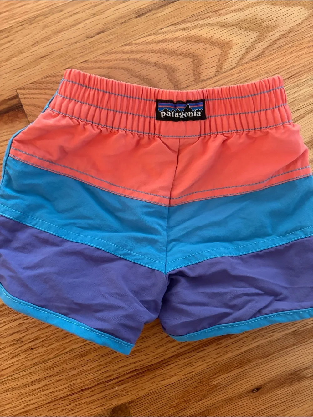 Patagonia Boys' Colorblock Swim Boardshorts - Coral, Teal & Purple